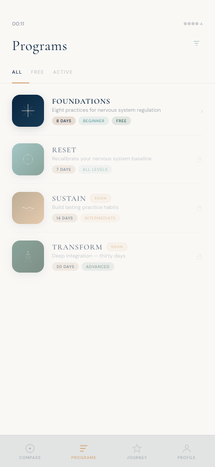 Tao Calma — Programs screen